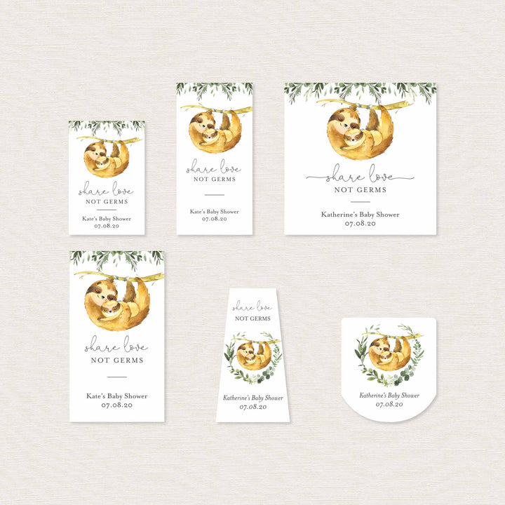 Mummy Baby Sloth Family Baby Shower Hand Sanitizer Label Printable