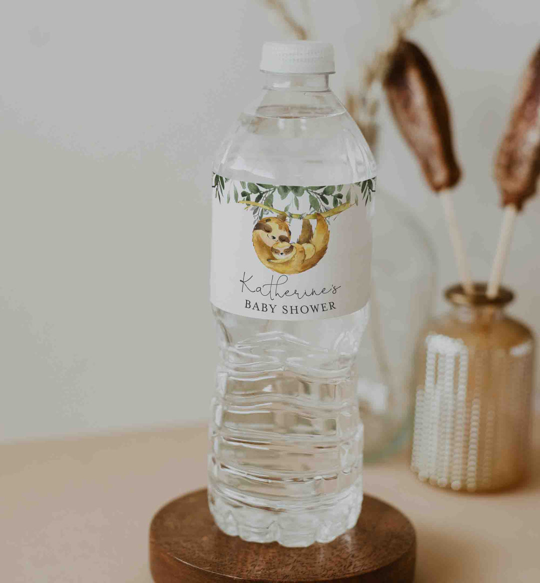 Mummy Baby Sloth Baby Shower Water Bottle Label Printable