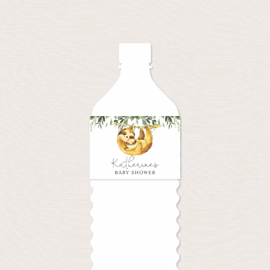 Mummy Baby Sloth Baby Shower Water Bottle Label Printable