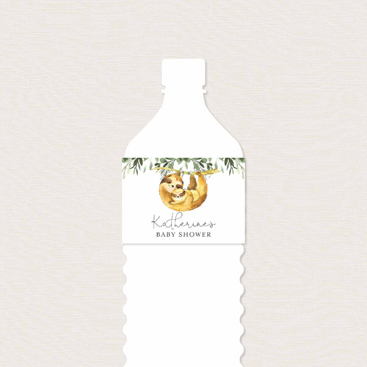 Mummy Baby Sloth Baby Shower Water Bottle Label Printable