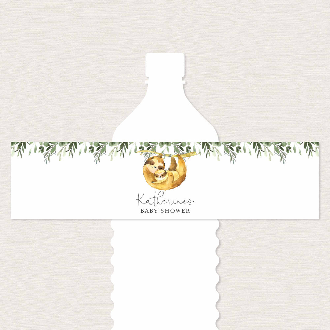 Mummy Baby Sloth Baby Shower Water Bottle Label Printable