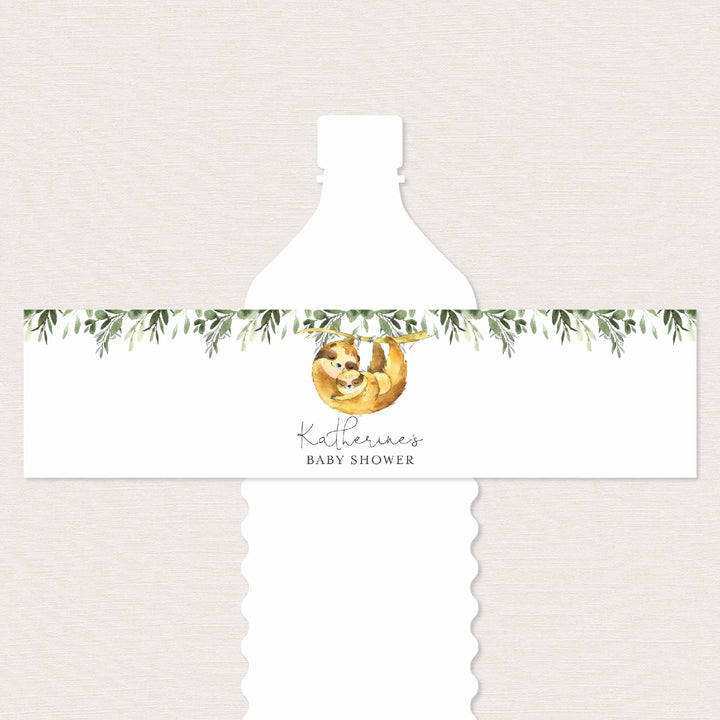 Mummy Baby Sloth Baby Shower Water Bottle Label Printable