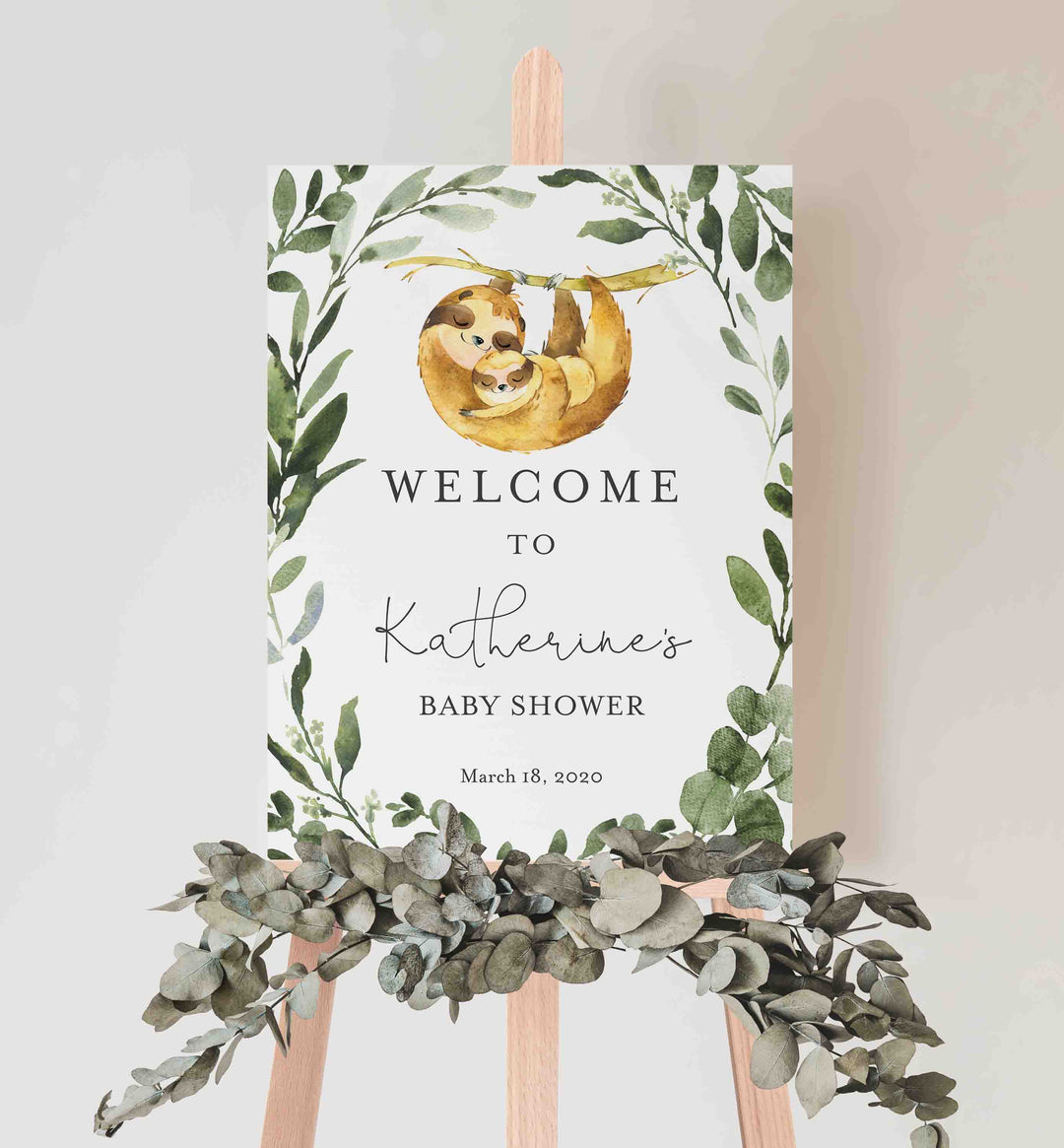 Mummy Baby Sloth Baby Shower Welcome Sign Printable