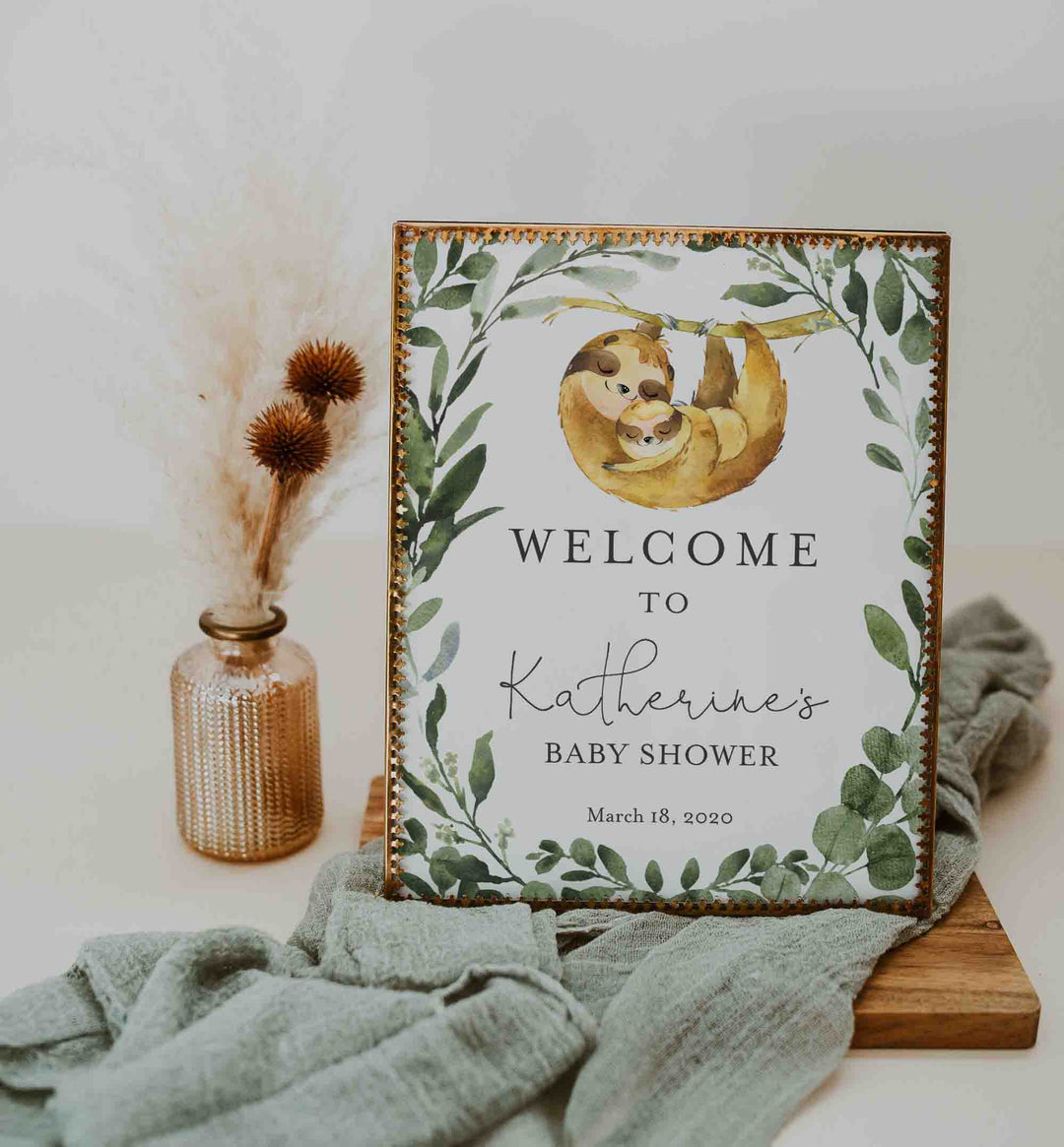 Mummy Baby Sloth Baby Shower Welcome Sign Printable