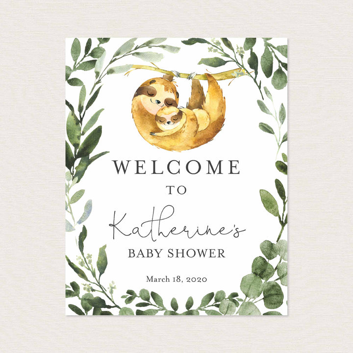 Mummy Baby Sloth Baby Shower Welcome Sign Printable