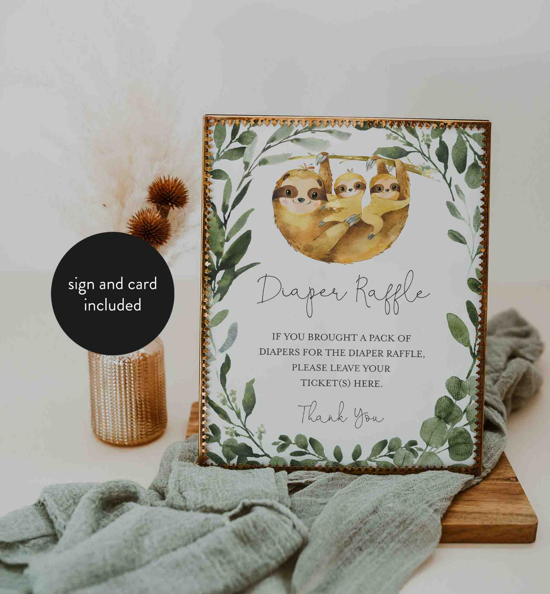 Twin Sloths Baby Shower Diaper Raffle Printable
