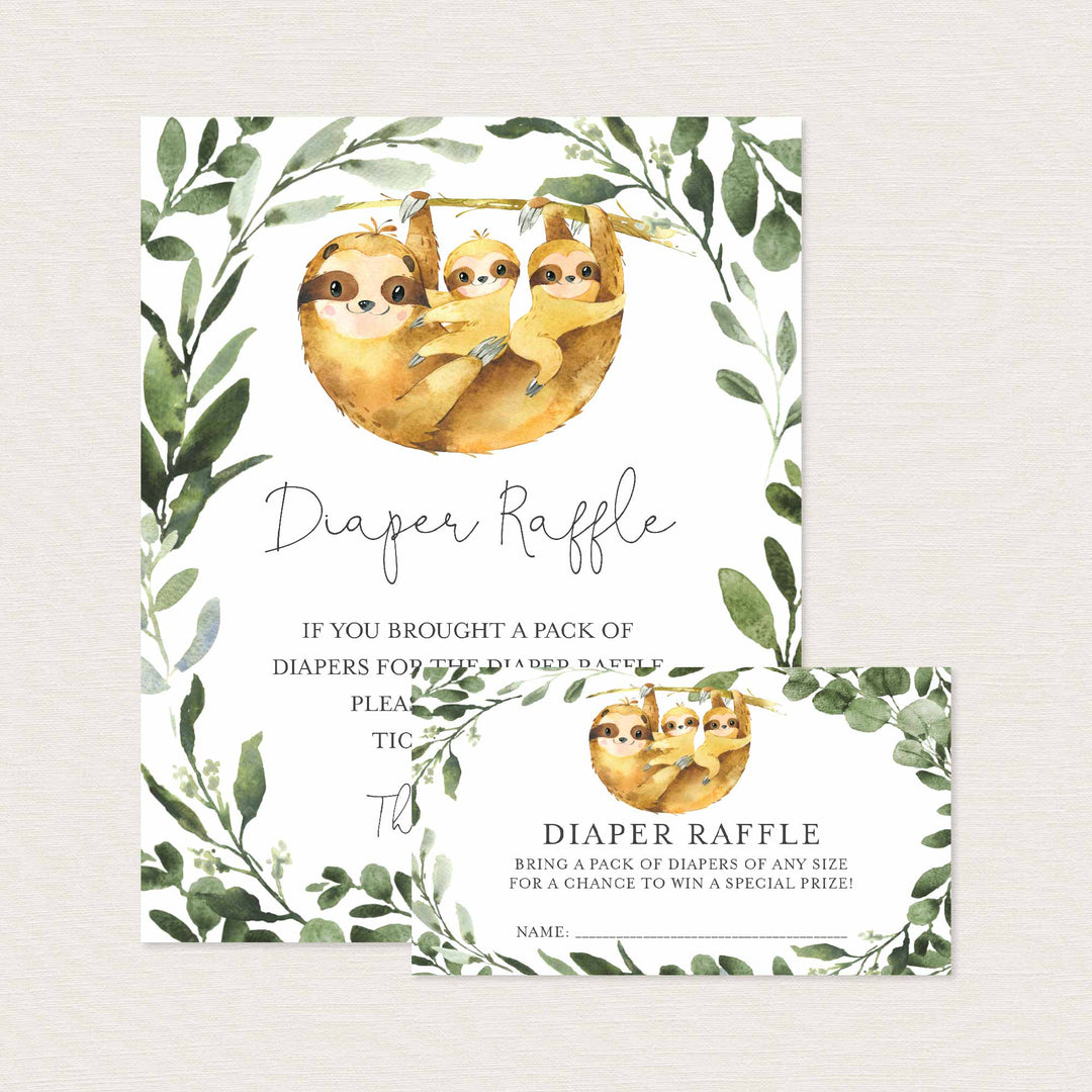 Twin Sloths Baby Shower Diaper Raffle Printable