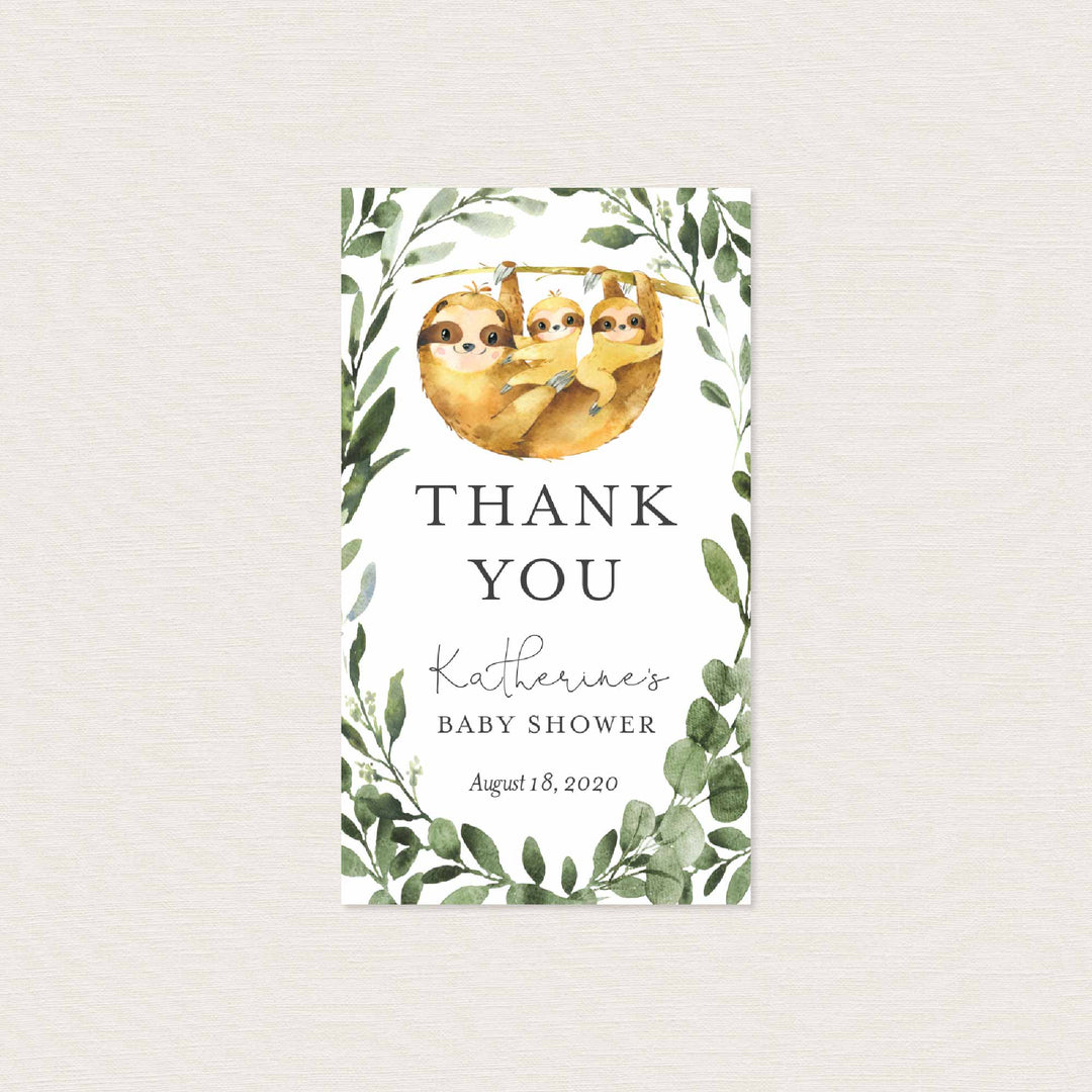 Twin Sloths Baby Shower Favour Tag Printable