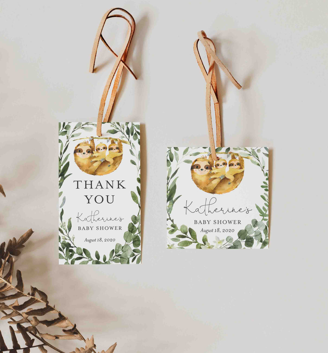 Twin Sloths Baby Shower Favour Tag Printable