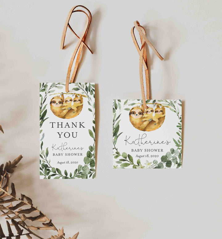 Twin Sloths Baby Shower Favour Tag Printable