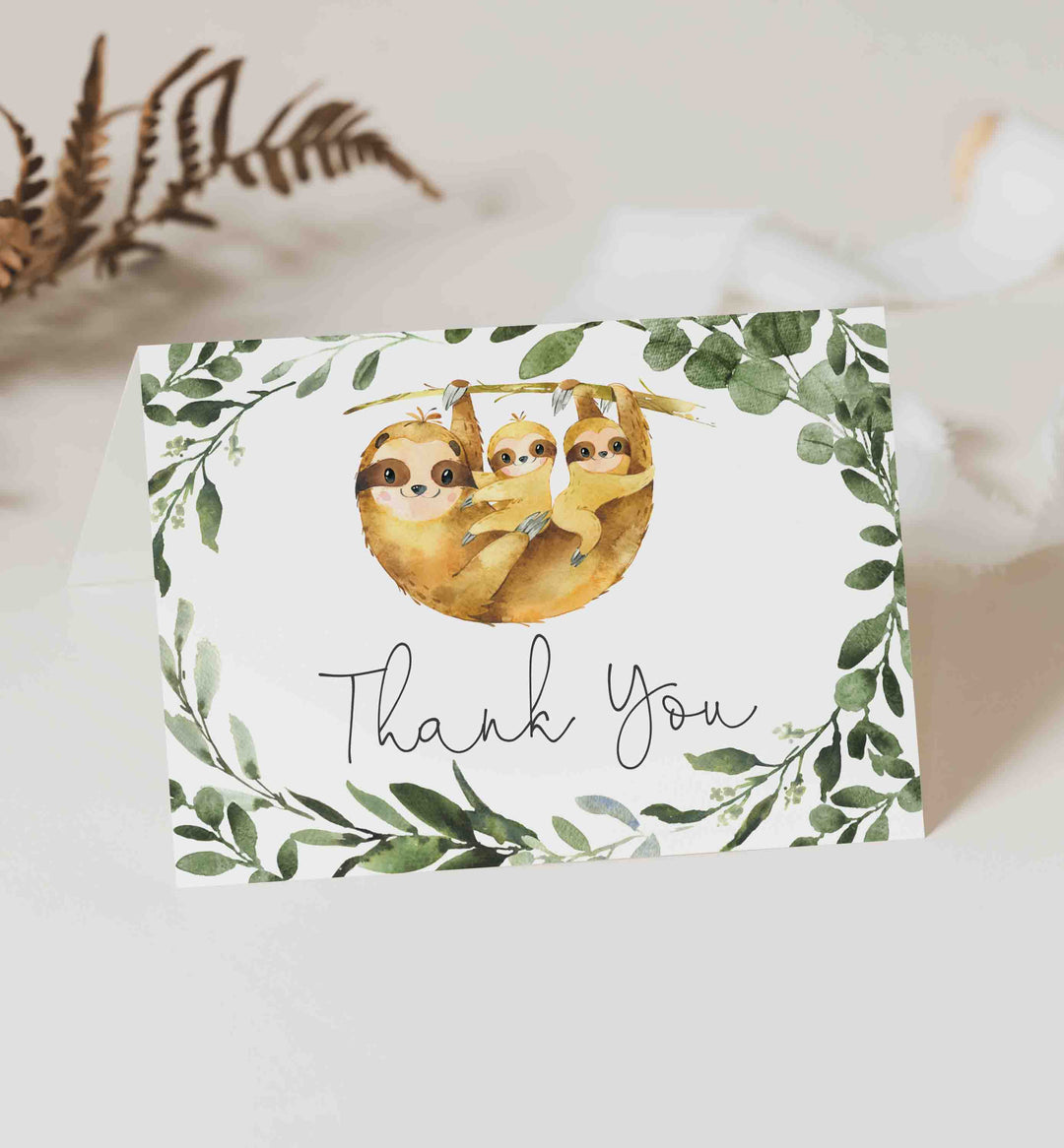 Twin Sloths Baby Shower Thank You Card Printable