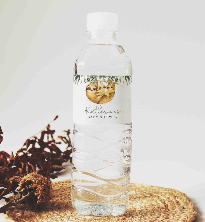 Twin Sloths Baby Shower Water Bottle Label Printable