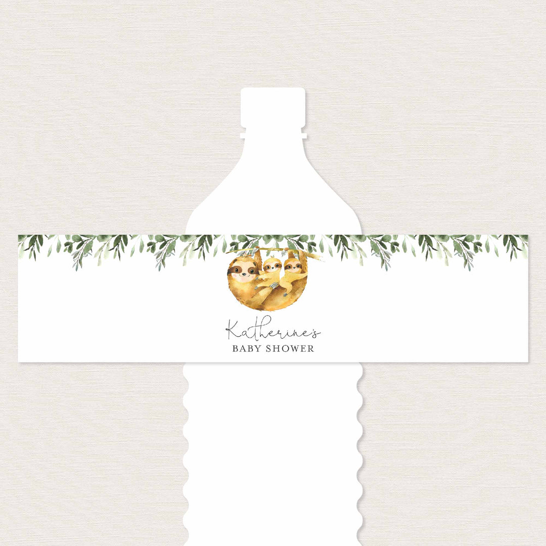 Twin Sloths Baby Shower Water Bottle Label Printable