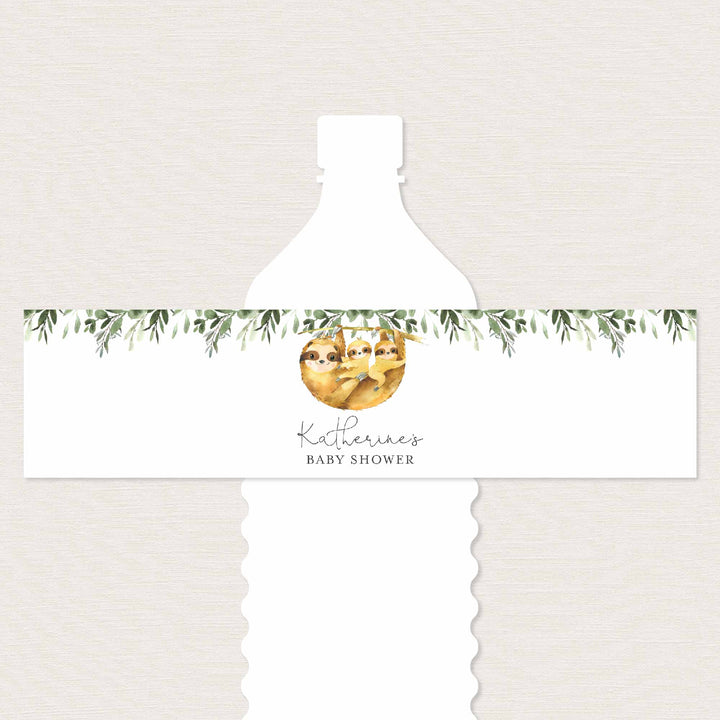 Twin Sloths Baby Shower Water Bottle Label Printable