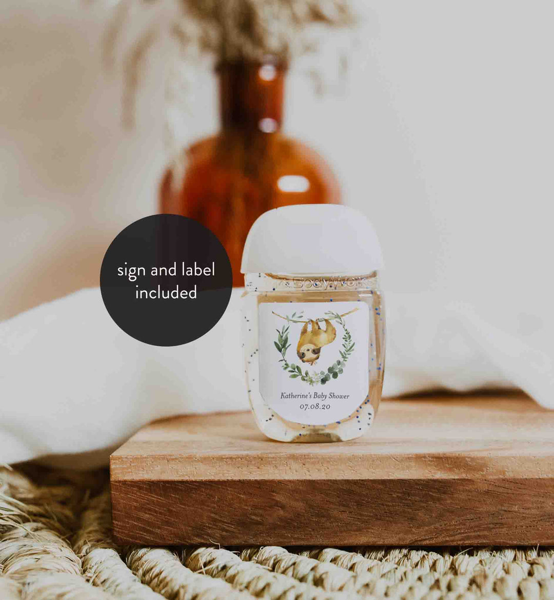 Sloth Baby Shower Hand Sanitizer Label Printable