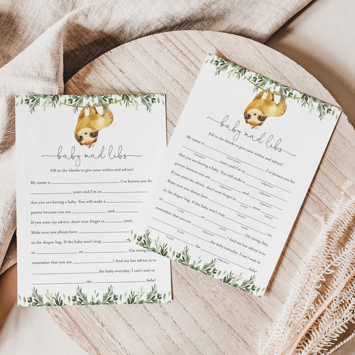 Sloth Baby Shower Mad Libs Printable