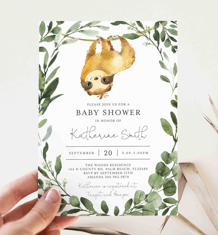 Sloth Baby Shower Invitation Printable