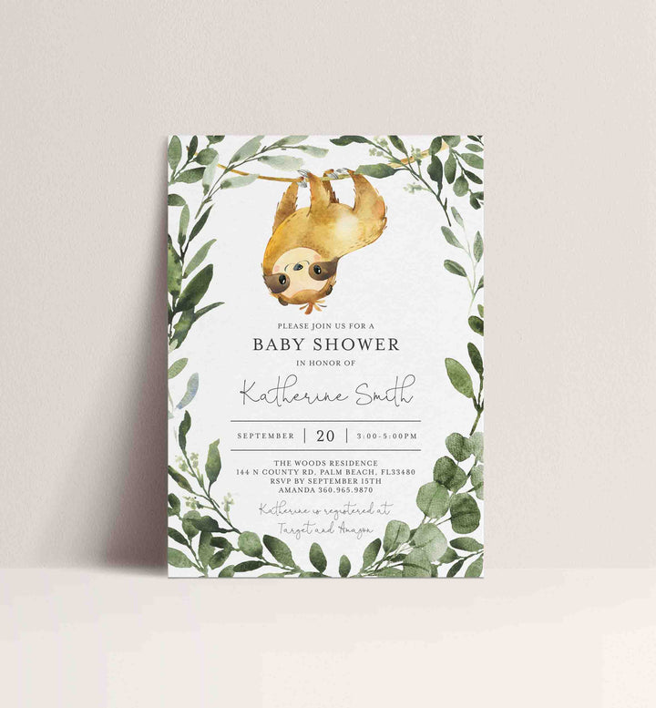 Sloth Baby Shower Invitation Printable