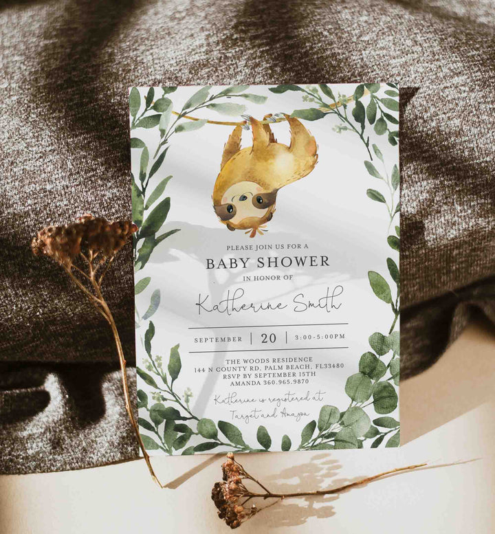 Sloth Baby Shower Invitation Printable