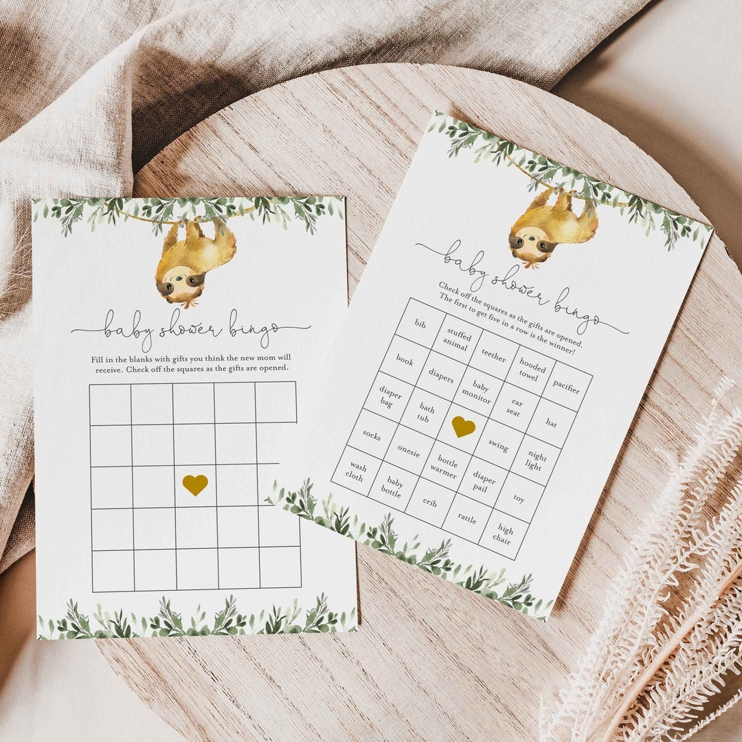 Sloth Baby Shower Bingo Game Printable