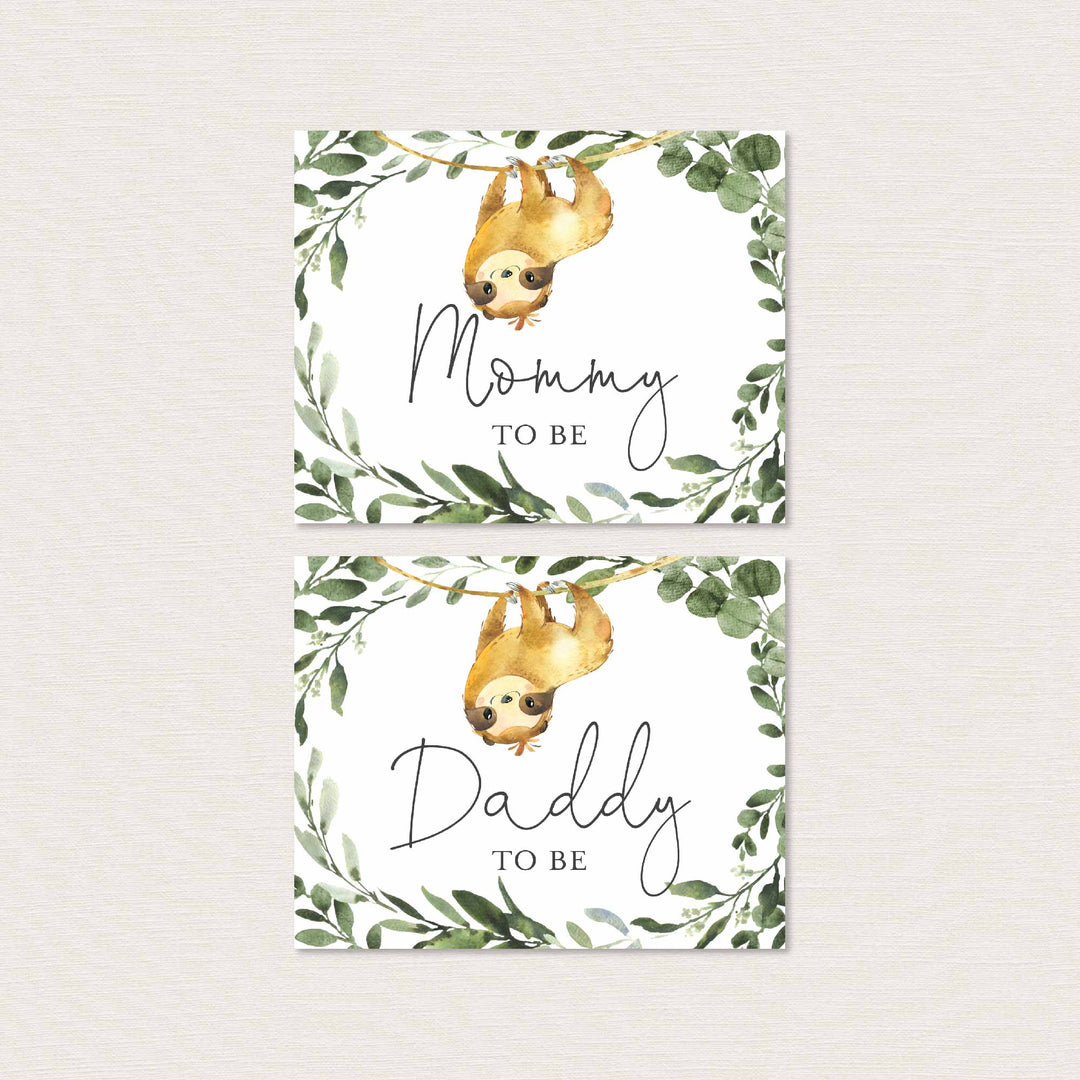 Sloth Mummy and Daddy To Be Chair Sign Printable