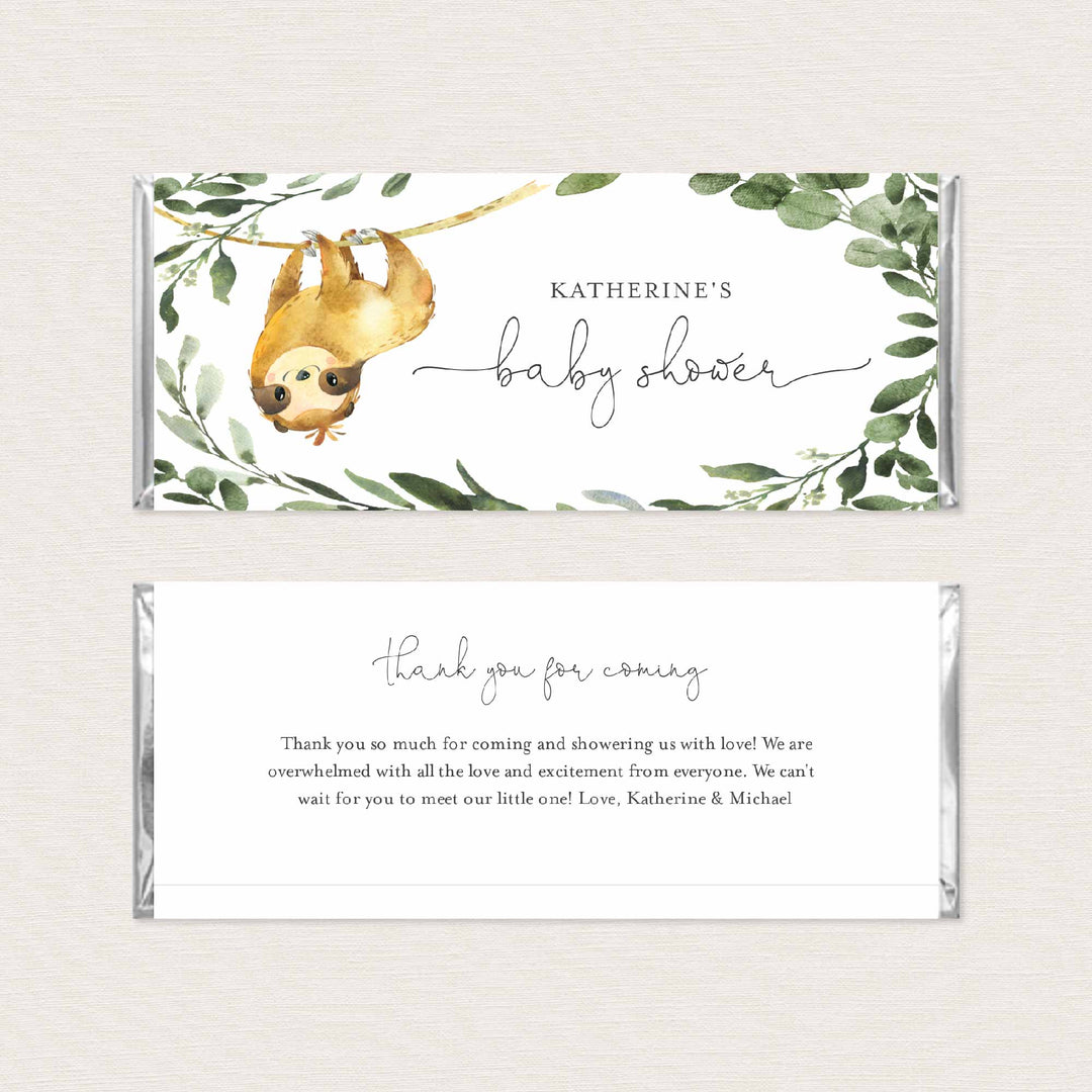 Sloth Baby Shower Chocolate Bar Wrapper Printable