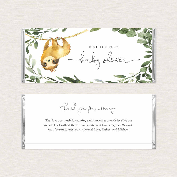 Sloth Baby Shower Chocolate Bar Wrapper Printable
