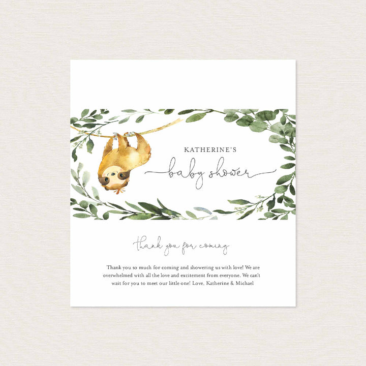 Sloth Baby Shower Chocolate Bar Wrapper Printable