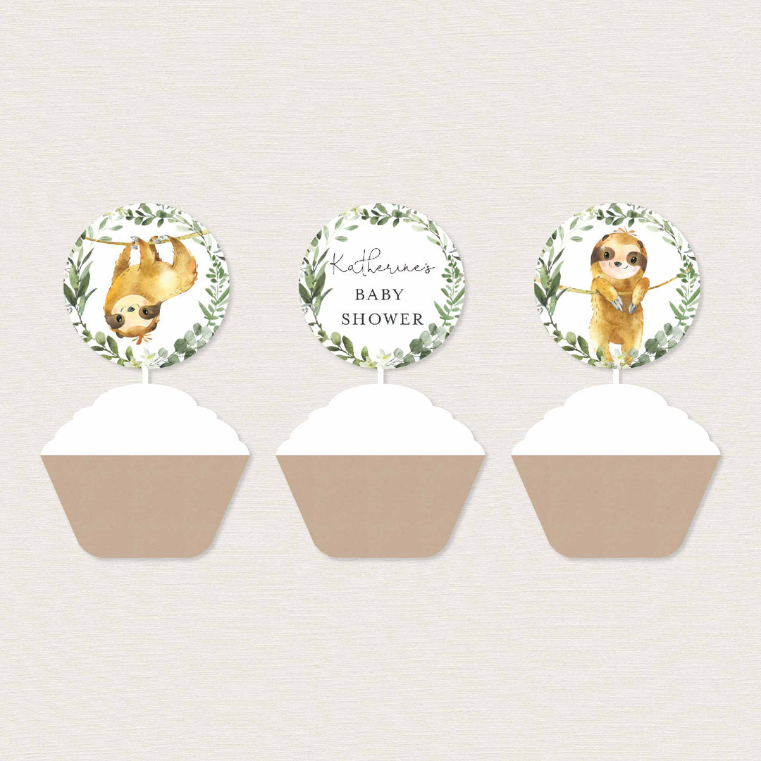 Sloth Baby Shower Cupcake Toppers and Cupcake Wrappers Printable