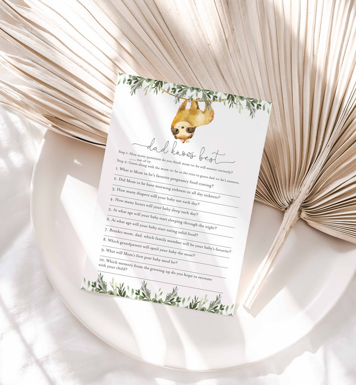 Sloth Baby Shower Dad Knows Best Game Printable