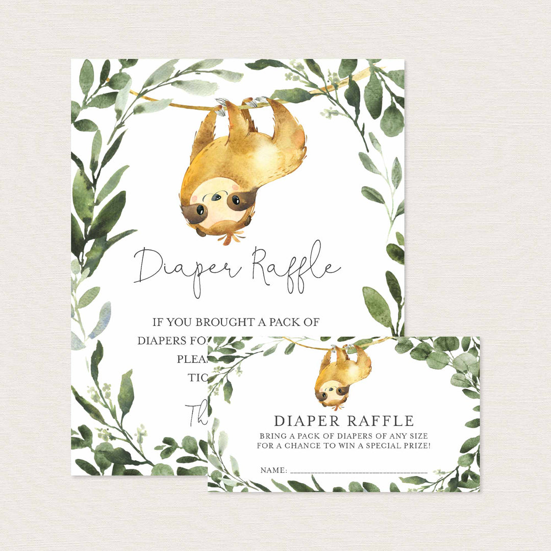 Sloth Baby Shower Diaper Raffle Printable