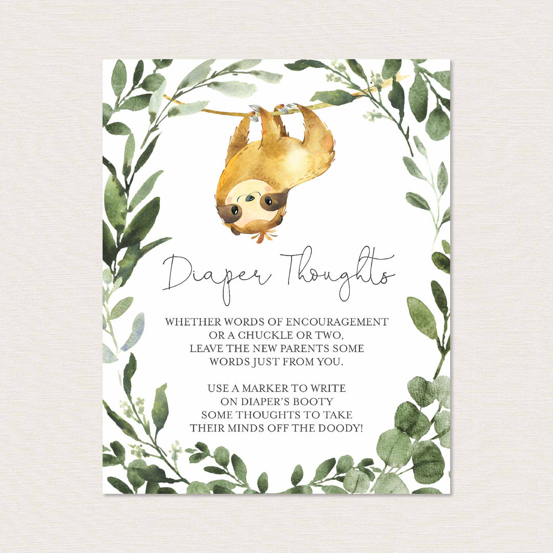 Sloth Baby Shower Diaper Thoughts or Late Night Diapers Printable