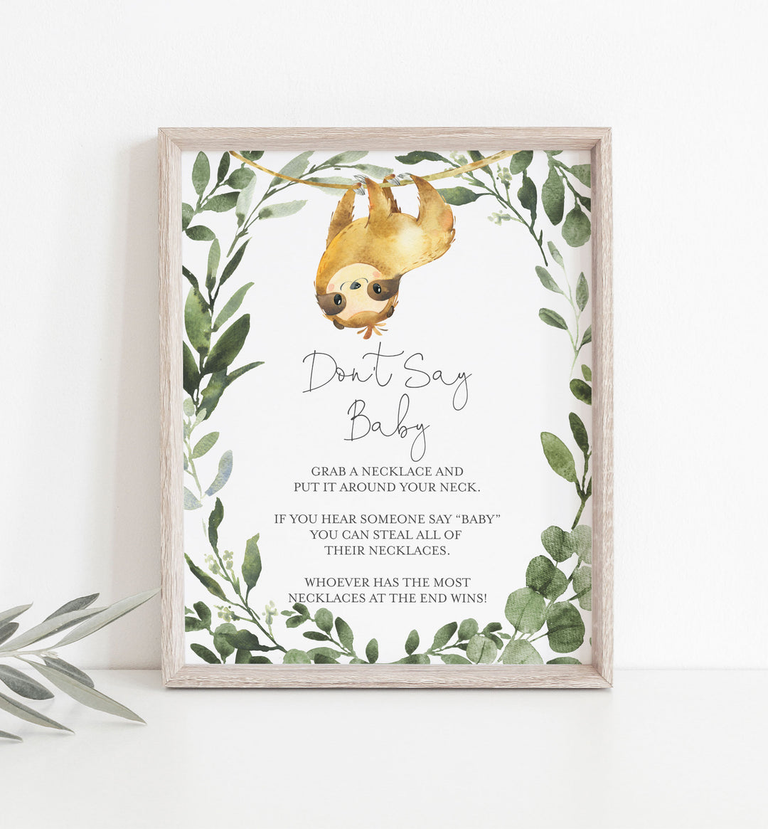 Sloth Baby Shower Don't Say Baby Game Printable