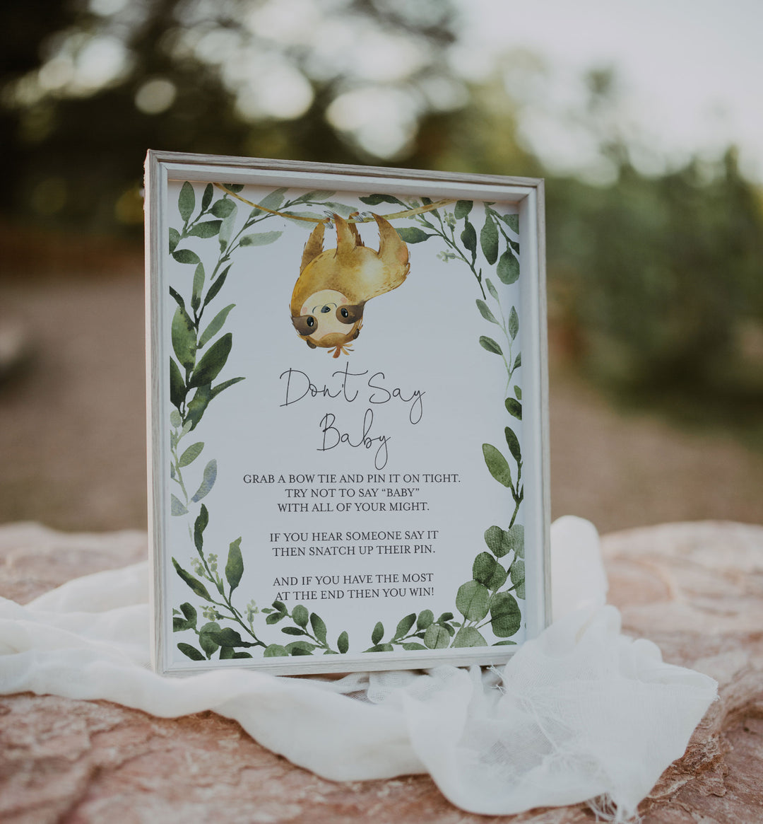 Sloth Baby Shower Don't Say Baby Game Printable
