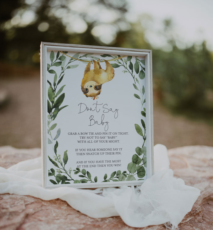 Sloth Baby Shower Don't Say Baby Game Printable