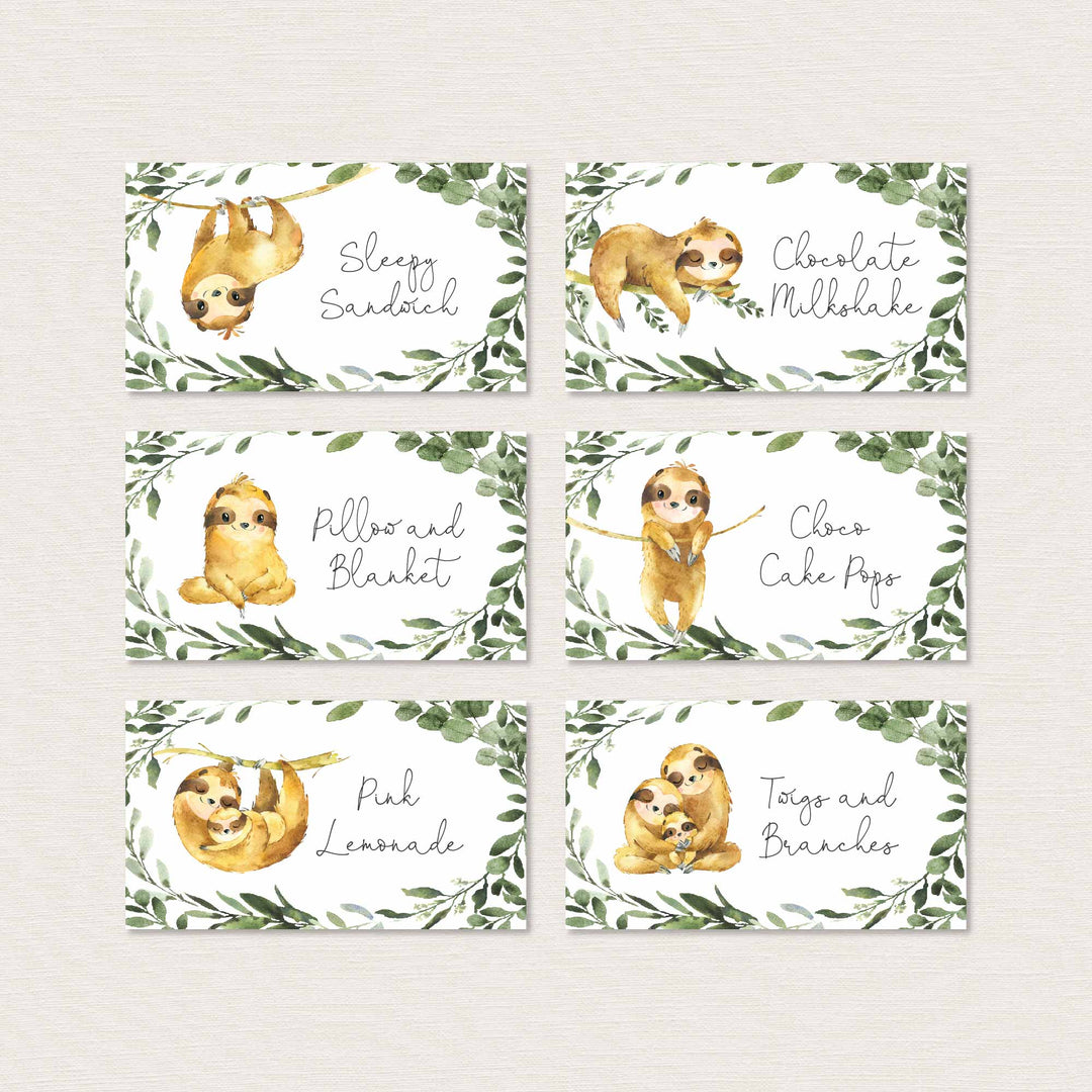 Sloth Baby Shower Food Labels Printable