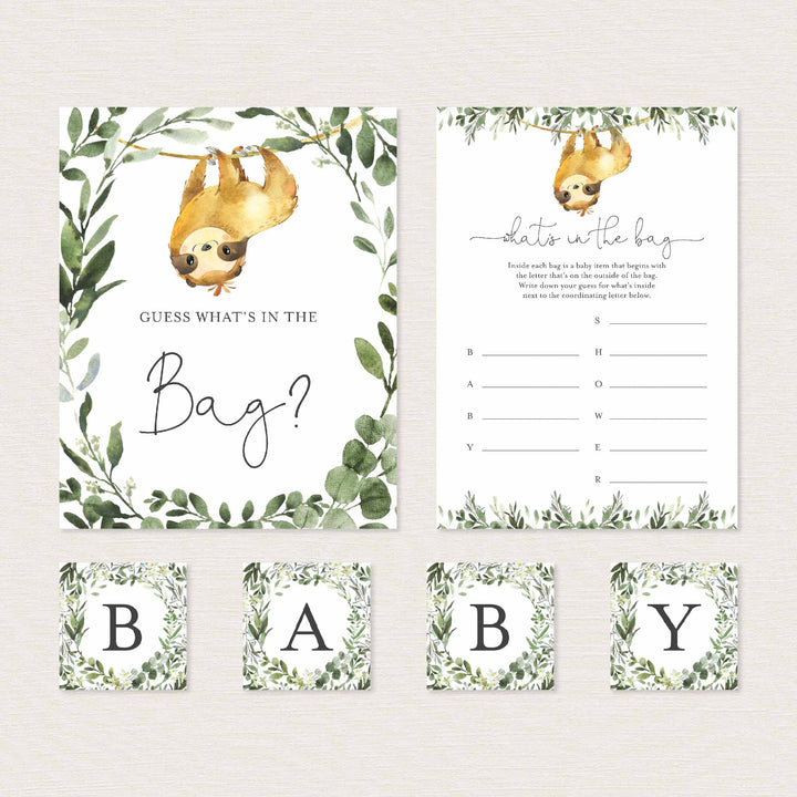 Sloth Baby Shower Guess What's In The Bag Game Printable