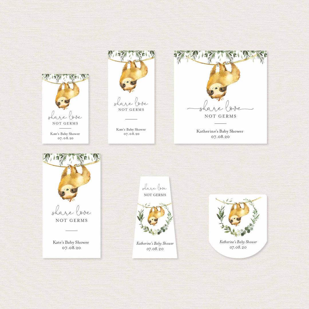 Sloth Baby Shower Hand Sanitizer Label Printable
