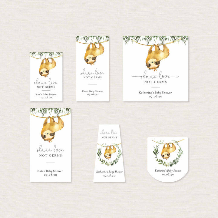 Sloth Baby Shower Hand Sanitizer Label Printable