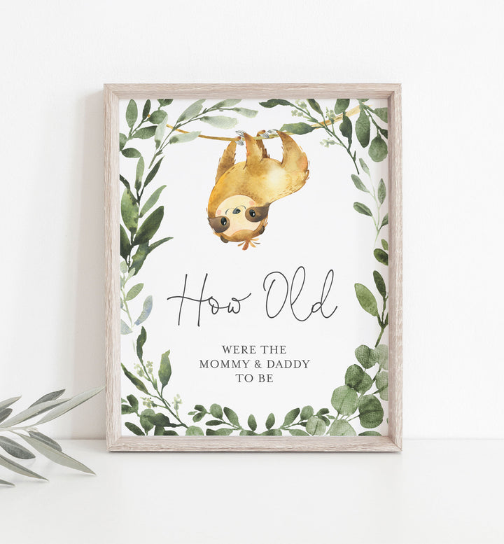 Sloth Baby Shower How Old Were The Mummy and Daddy To Be Game Printable