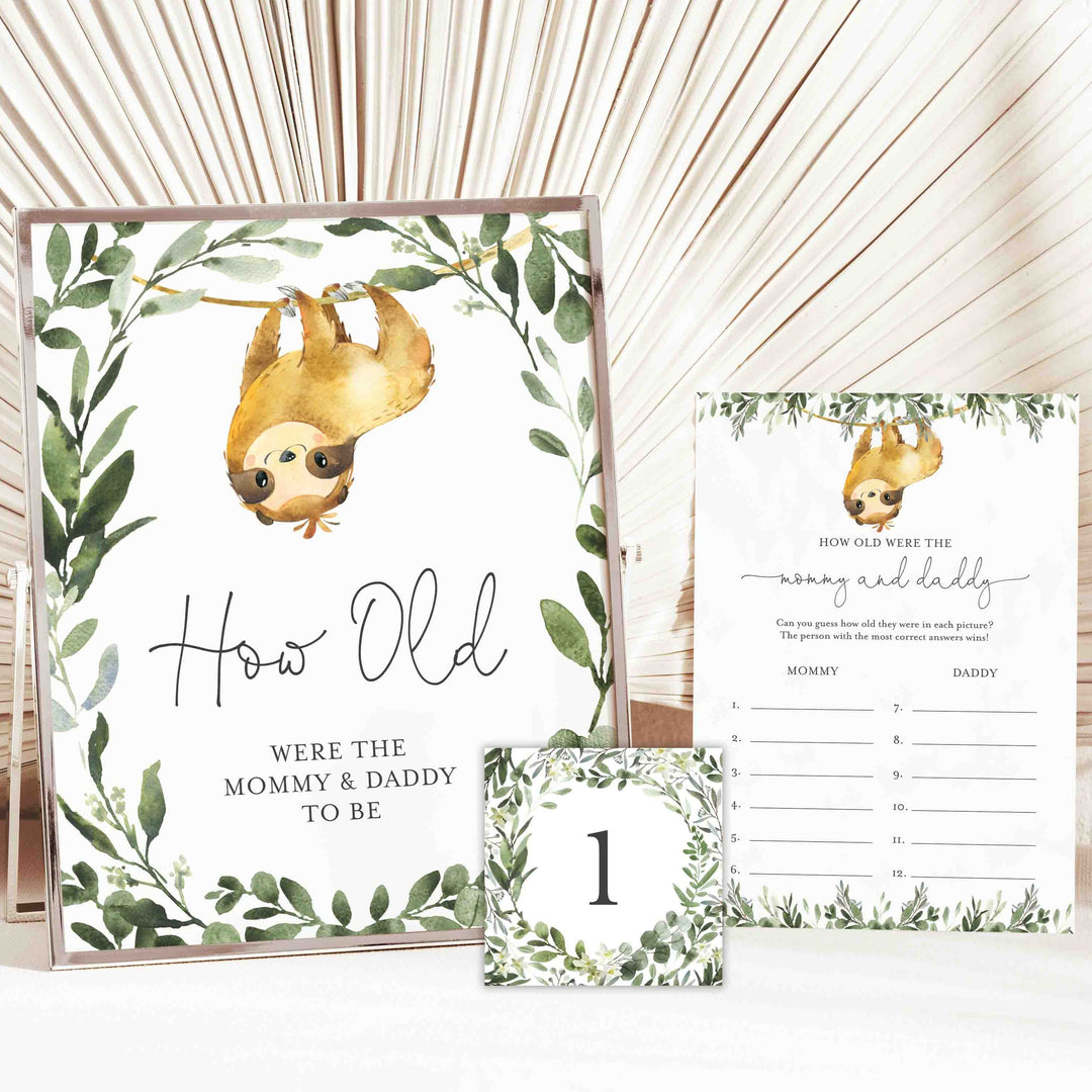 Sloth Baby Shower How Old Were The Mummy and Daddy To Be Game Printable