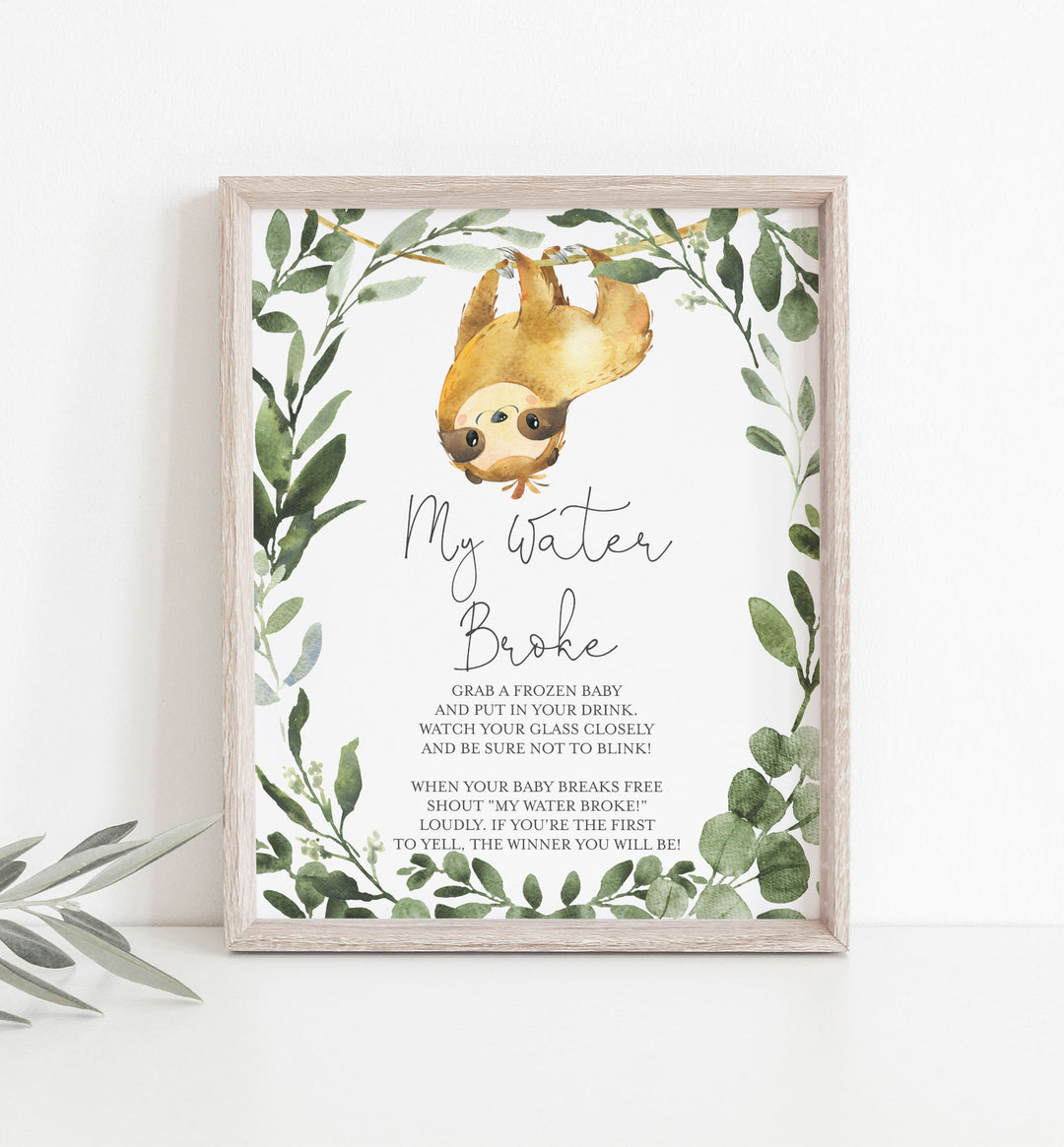 Sloth Baby Shower My Water Broke Game Printable