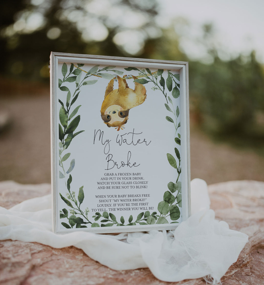 Sloth Baby Shower My Water Broke Game Printable