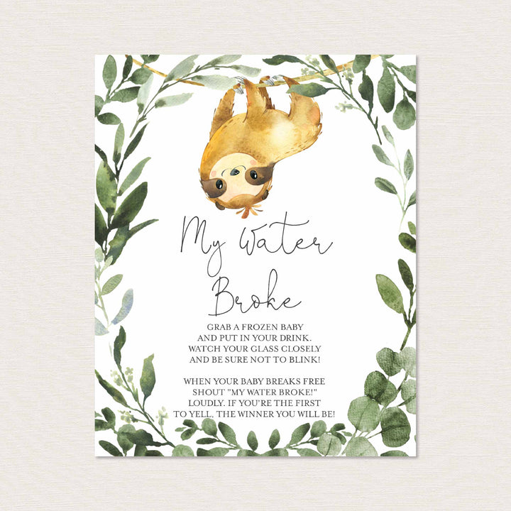 Sloth Baby Shower My Water Broke Game Printable