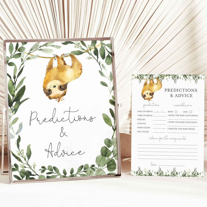 Sloth Baby Shower Predictions and Advice Printable