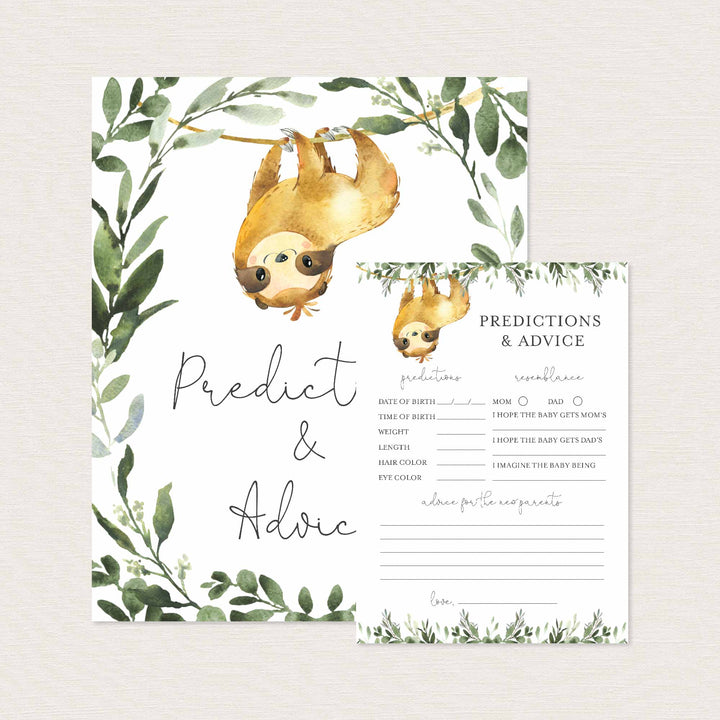 Sloth Baby Shower Predictions and Advice Printable