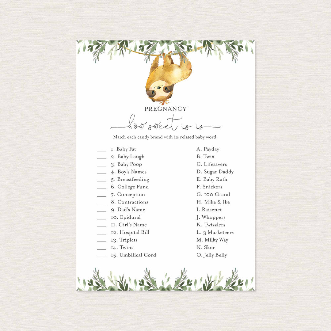 Sloth Baby Shower Pregnancy How Sweet It Is Game Printable