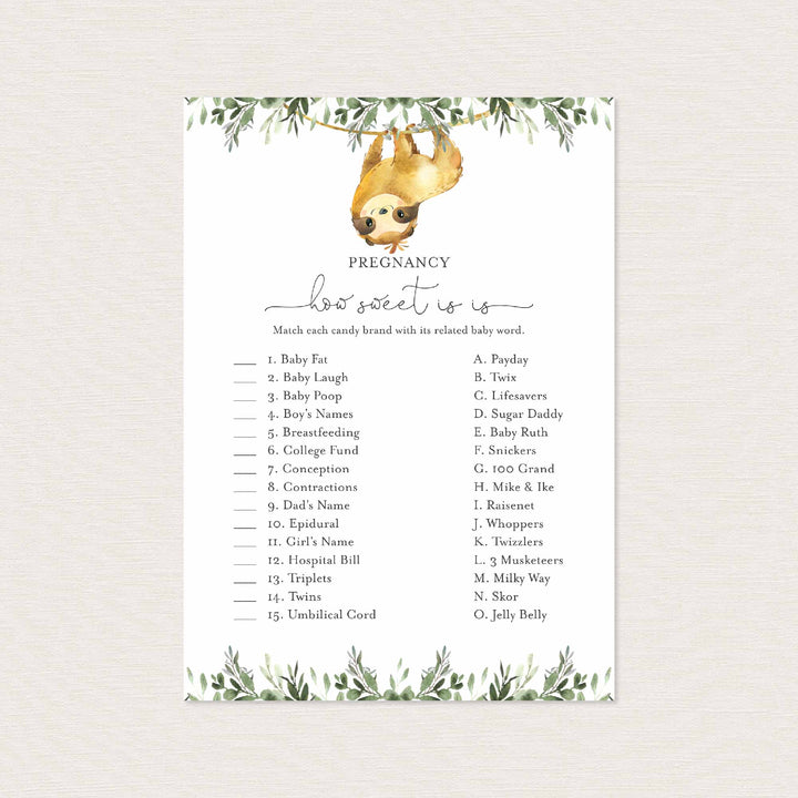 Sloth Baby Shower Pregnancy How Sweet It Is Game Printable
