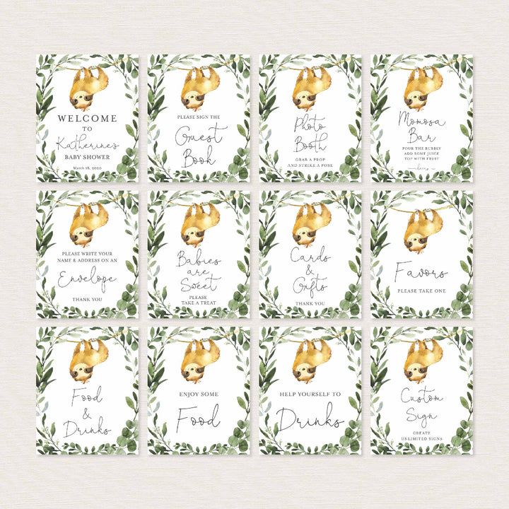Sloth Baby Shower Table Signs Bundle Printable