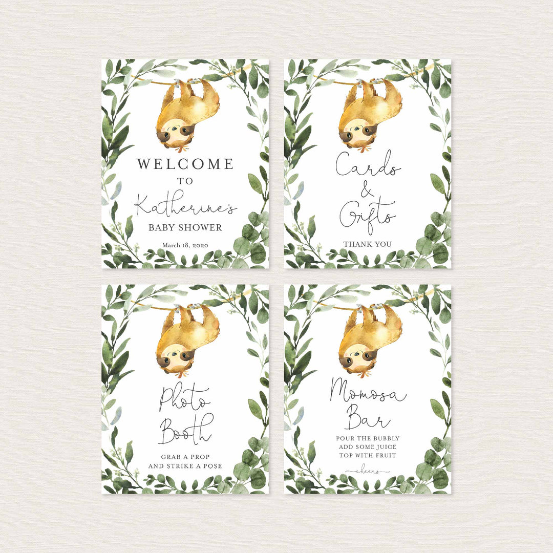 Sloth Baby Shower Table Signs Bundle Printable